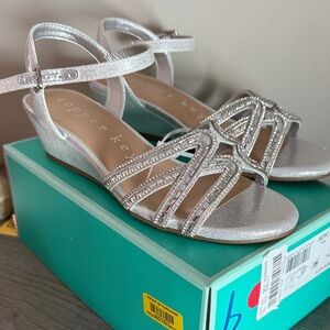 Copper Key Silver Crystal-Strap Low Wedge Sandals